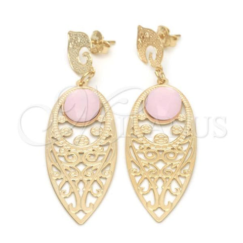 Oro Laminado Long Earring, Gold Filled Style with Rose Opal, Polished, Golden Finish, 02.09.0138.2