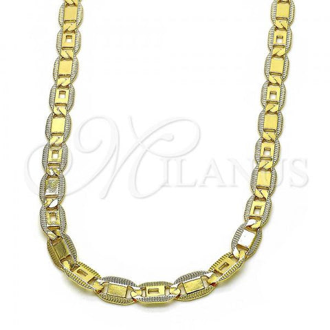 Oro Laminado Basic Necklace, Gold Filled Style Pave Mariner Design, Diamond Cutting Finish, Golden Finish, 04.319.0011.1.24
