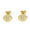 Oro Laminado Stud Earring, Gold Filled Style Evil Eye Design, with White Micro Pave, Polished, Golden Finish, 02.213.0296