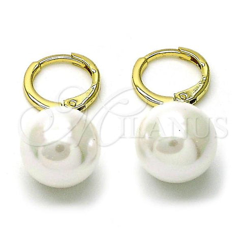 Oro Laminado Dangle Earring, Gold Filled Style Ball Design, with Ivory Mother of Pearl, Polished, Golden Finish, 02.213.0733