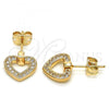 Oro Laminado Stud Earring, Gold Filled Style Heart Design, with White Micro Pave, Polished, Golden Finish, 02.213.0134