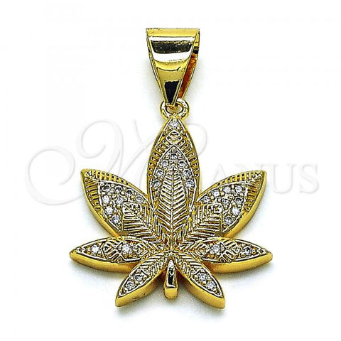 Oro Laminado Fancy Pendant, Gold Filled Style Leaf Design, with White Micro Pave, Polished, Golden Finish, 05.342.0107