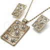 Oro Laminado Earring and Pendant Adult Set, Gold Filled Style with White Crystal, Polished, Golden Finish, 10.306.0008