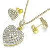 Oro Laminado Earring and Pendant Adult Set, Gold Filled Style Heart Design, with White Cubic Zirconia, Polished, Golden Finish, 10.283.0018