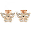 Sterling Silver Stud Earring, Butterfly Design, with White Micro Pave, Polished, Rose Gold Finish, 02.336.0073.1