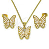 Oro Laminado Earring and Pendant Adult Set, Gold Filled Style Butterfly Design, with Ivory Pearl, Polished, Golden Finish, 10.379.0075