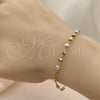 Oro Laminado Charm Bracelet, Gold Filled Style San Judas and Crucifix Design, Diamond Cutting Finish, Tricolor, 03.253.0090.08
