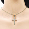 Oro Laminado Religious Pendant, Gold Filled Style Cross Design, with White Cubic Zirconia, Polished, Golden Finish, 05.342.0229