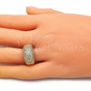 Oro Laminado Multi Stone Ring, Gold Filled Style with White Micro Pave, Polished, Golden Finish, 01.346.0012.08