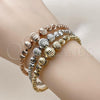Oro Laminado Trio Bangle, Gold Filled Style Ball Design, Diamond Cutting Finish, Tricolor, 07.282.0019