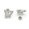 Sterling Silver Stud Earring, Butterfly Design, with White Cubic Zirconia, Polished, Rhodium Finish, 02.186.0108