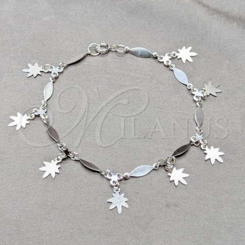 Sterling Silver Fancy Bracelet, Flower and Diamond Design, Polished, Silver Finish, 03.409.0130.07