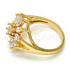 Oro Laminado Multi Stone Ring, Gold Filled Style Flower Design, with White Cubic Zirconia, Polished, Golden Finish, 01.210.0046.09 (Size 9)