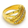 Oro Laminado Multi Stone Ring, Gold Filled Style Greek Key Design, with White Crystal, Polished, Golden Finish, 01.118.0036.09 (Size 9)
