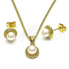 Oro Laminado Earring and Pendant Adult Set, Gold Filled Style with Ivory Pearl, Polished, Golden Finish, 10.156.0462