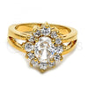 Oro Laminado Multi Stone Ring, Gold Filled Style Flower Design, with White Cubic Zirconia, Polished, Golden Finish, 01.63.0242.08 (Size 8)
