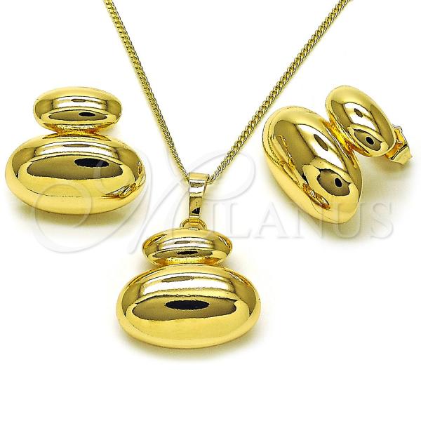 Oro Laminado Earring and Pendant Adult Set, Gold Filled Style Chunky Design, Polished, Golden Finish, 10.163.0028.1