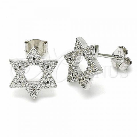 Sterling Silver Stud Earring, with White Cubic Zirconia, Polished, Rhodium Finish, 02.367.0006