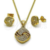 Oro Laminado Earring and Pendant Adult Set, Gold Filled Style Love Knot Design, with White Cubic Zirconia and White Micro Pave, Polished, Golden Finish, 10.342.0231
