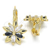 Oro Laminado Leverback Earring, Gold Filled Style Flower Design, with Black and White Cubic Zirconia, Polished, Golden Finish, 02.210.0228.3