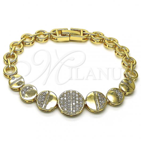 Oro Laminado Fancy Bracelet, Gold Filled Style with White Micro Pave, Polished, Golden Finish, 03.283.0112.07