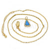 Oro Laminado Pendant Necklace, Gold Filled Style Teardrop Design, with Blue Topaz Opal and White Micro Pave, Polished, Golden Finish, 04.63.1323.18