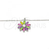 Rhodium Plated Pendant Necklace, Flower Design, with White Crystal, Multicolor Enamel Finish, Rhodium Finish, 04.213.0040.16