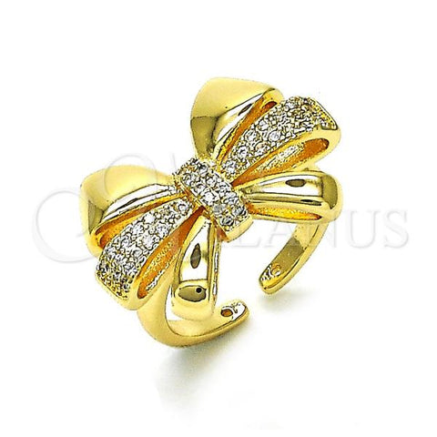 Oro Laminado Multi Stone Ring, Gold Filled Style Bow Design, with White Cubic Zirconia, Polished, Golden Finish, 01.60.0022