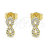 Oro Laminado Stud Earring, Gold Filled Style Infinite Design, with White Micro Pave, Polished, Golden Finish, 02.210.0510