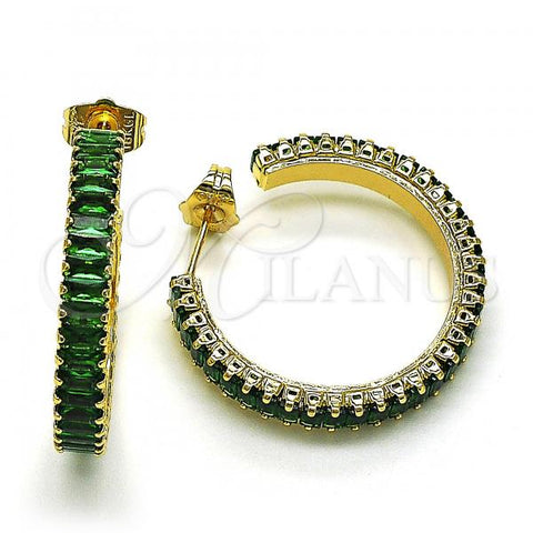 Oro Laminado Stud Earring, Gold Filled Style with Green Cubic Zirconia, Polished, Golden Finish, 02.64.0642.3