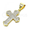 Oro Laminado Religious Pendant, Gold Filled Style Cross Design, with White Micro Pave, Polished, Golden Finish, 05.342.0049