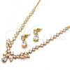 Oro Laminado Necklace and Earring, Gold Filled Style Teardrop and Leaf Design, with White Cubic Zirconia, Polished, Golden Finish, 06.205.0018