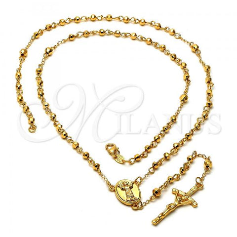 Oro Laminado Medium Rosary, Gold Filled Style Divino Niño and Crucifix Design, Polished, Golden Finish, 5.204.006.24