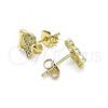 Oro Laminado Stud Earring, Gold Filled Style Love Design, with White Micro Pave, Polished, Golden Finish, 02.342.0175