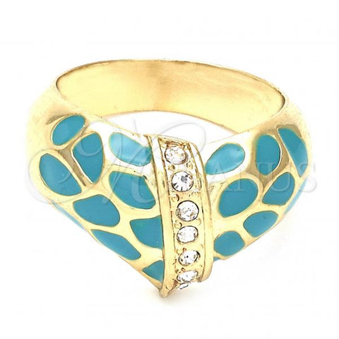 Oro Laminado Elegant Ring, Gold Filled Style with White Cubic Zirconia, Acqua Enamel Finish, Golden Finish, 01.59.0011.09 (Size 9)