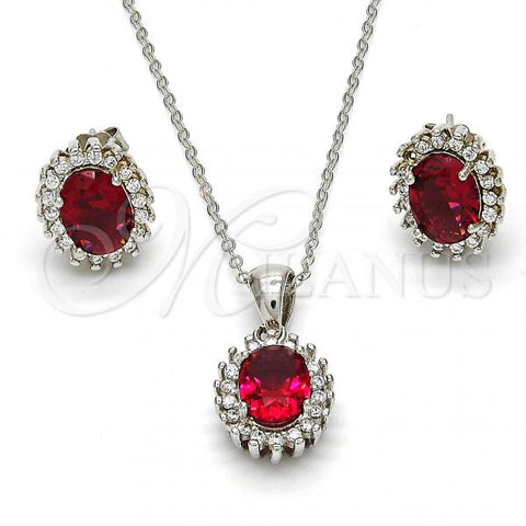 Sterling Silver Earring and Pendant Adult Set, with Garnet and White Cubic Zirconia, Polished, Rhodium Finish, 10.175.0054.2