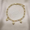 Oro Laminado Charm Anklet , Gold Filled Style Heart and Paperclip Design, Polished, Golden Finish, 03.63.2279.10