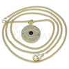 Oro Laminado Pendant Necklace, Gold Filled Style Evil Eye Design, with Sapphire Blue Cubic Zirconia, Polished, Golden Finish, 04.362.0033.20