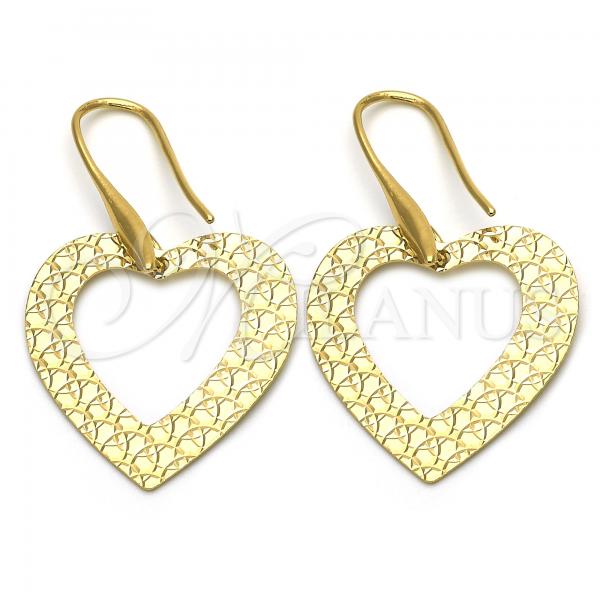 Oro Laminado Dangle Earring, Gold Filled Style Heart Design, Golden Finish, 02.63.1023