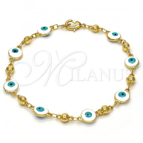 Gold Tone Fancy Bracelet, Evil Eye Design, White Enamel Finish, Golden Finish, 03.213.0018.1.08.GT