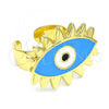 Oro Laminado Elegant Ring, Gold Filled Style Evil Eye Design, Blue Enamel Finish, Golden Finish, 01.313.0007 (One size fits all)