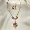 Oro Laminado Necklace and Earring, Gold Filled Style Teardrop Design, with Multicolor Cubic Zirconia, Polished, Golden Finish, 06.221.0009