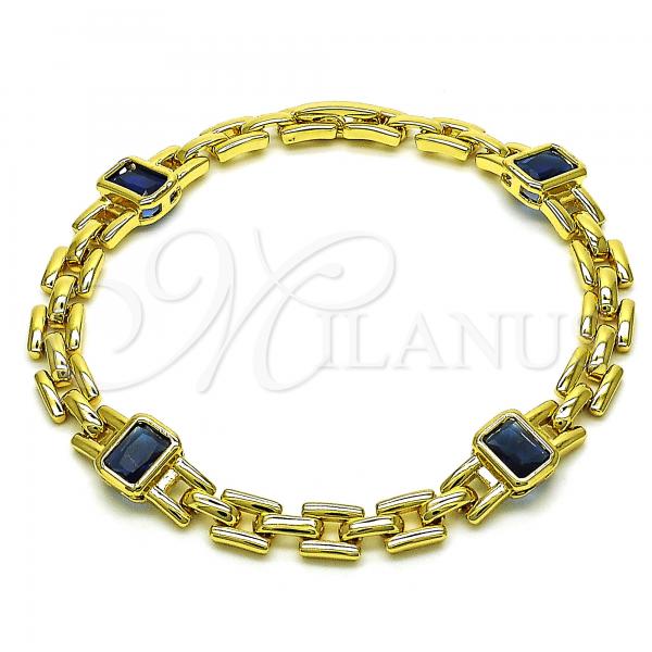 Oro Laminado Fancy Bracelet, Gold Filled Style with Sapphire Blue Cubic Zirconia, Polished, Golden Finish, 03.341.0202.2.08