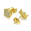 Oro Laminado Stud Earring, Gold Filled Style with White Micro Pave, Polished, Golden Finish, 02.344.0090