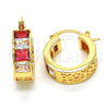 Oro Laminado Small Hoop, Gold Filled Style with Ruby and White Cubic Zirconia, Polished, Golden Finish, 02.185.0001.8.20