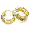 Oro Laminado Small Hoop, Gold Filled Style with Garnet and White Cubic Zirconia, Polished, Golden Finish, 02.210.0302.1.20