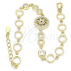 Sterling Silver Fancy Bracelet, Flower Design, with Sapphire Blue and White Cubic Zirconia, Polished, Golden Finish, 03.369.0002.3.07