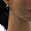 Oro Laminado Small Hoop, Gold Filled Style Leaf Design, with White Cubic Zirconia, Polished, Golden Finish, 02.196.0080.15