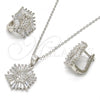 Sterling Silver Earring and Pendant Adult Set, with White Cubic Zirconia, Polished, Rhodium Finish, 10.175.0037