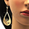 Oro Laminado Dangle Earring, Gold Filled Style Flower and Teardrop Design, with White Crystal, Diamond Cutting Finish, Golden Finish, 81.011